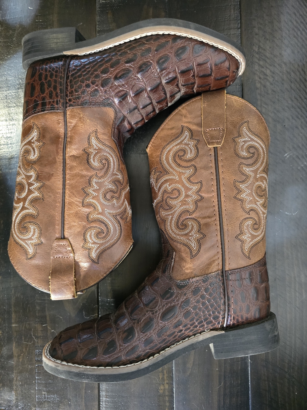 Kids Brown Western Cowboy Boots - Textured Leather